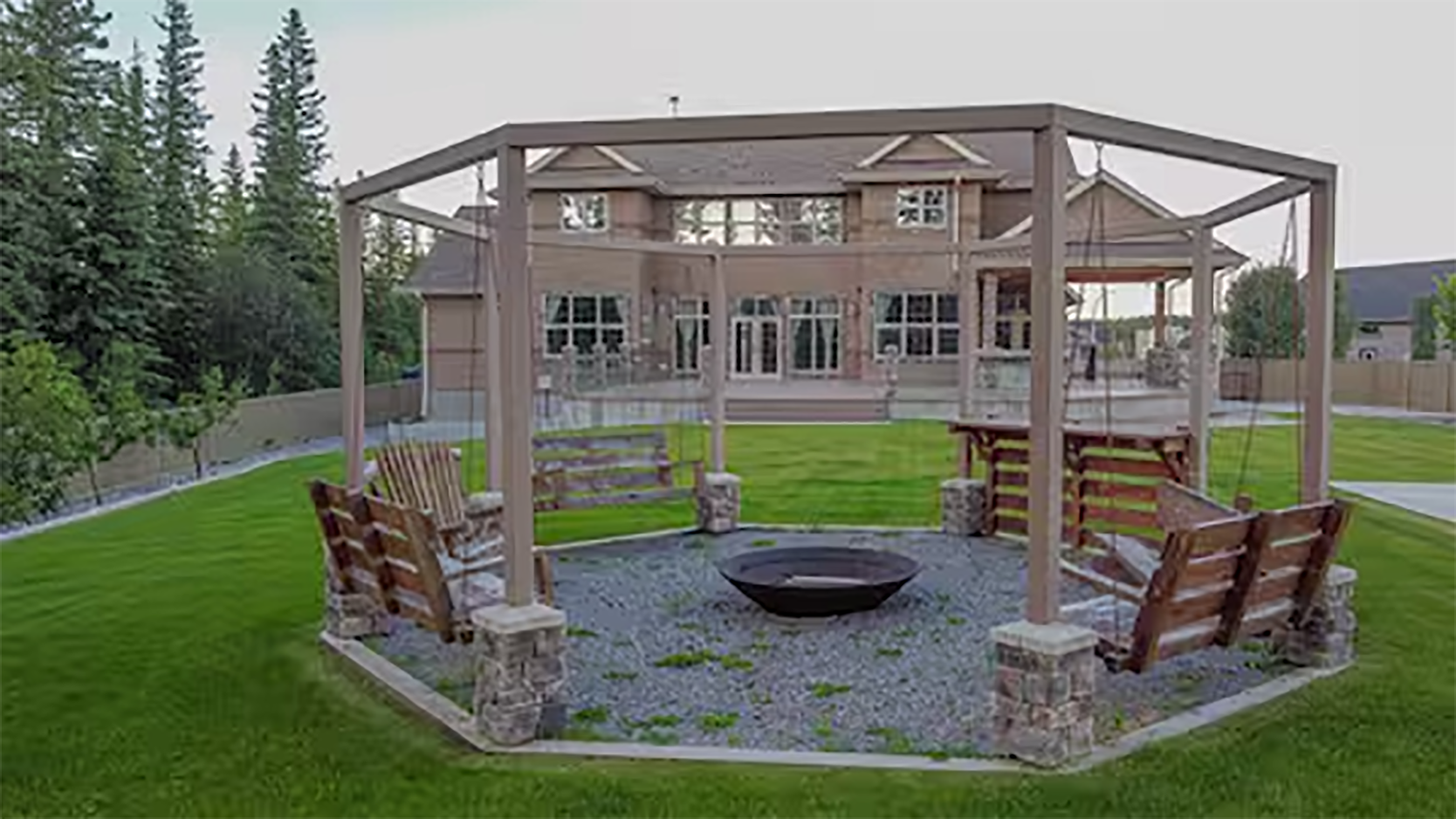 Firepit and swings at dusk